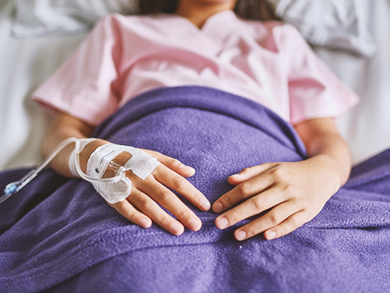 Patient with infusion in hospital